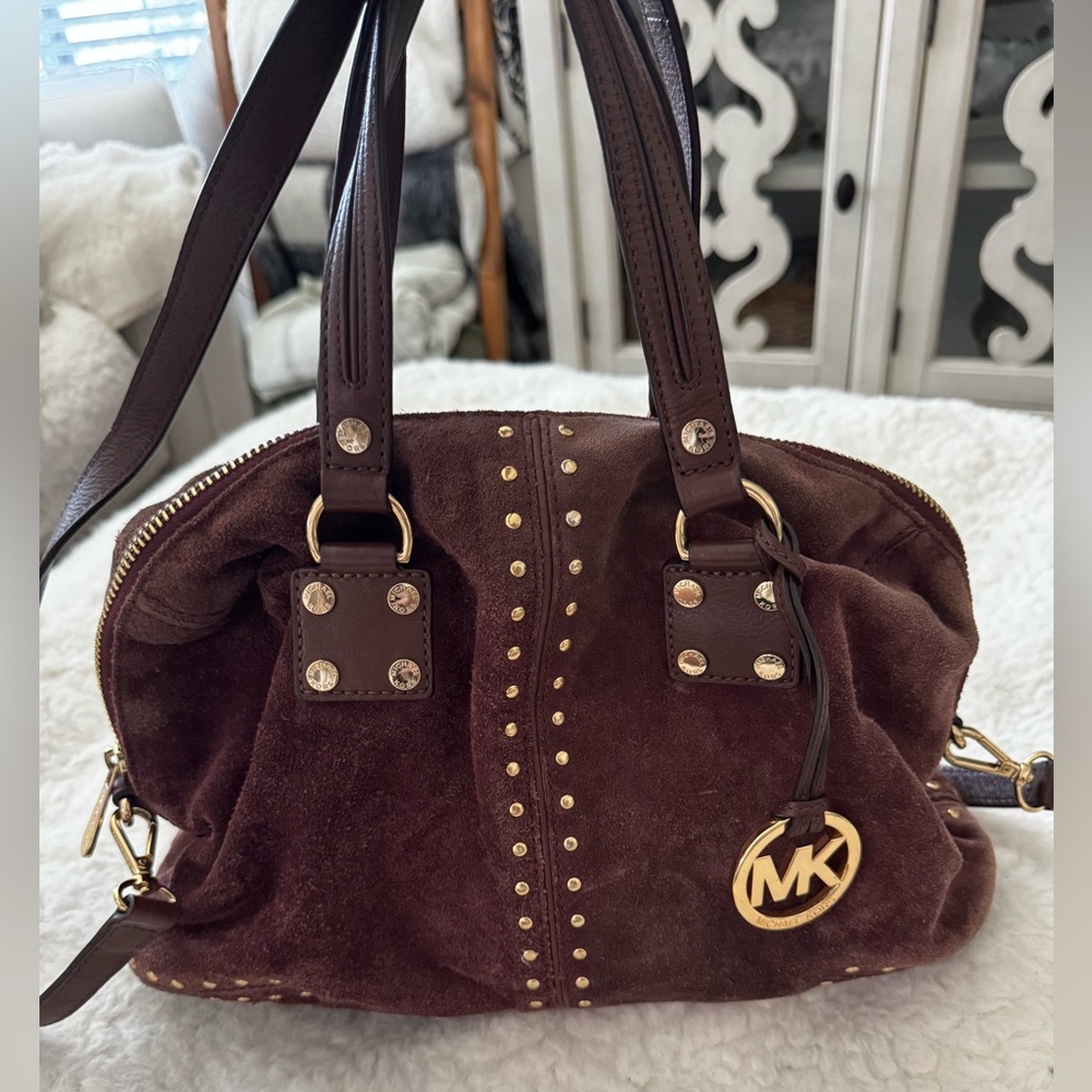 Vintage Soft Suede Michael Kors Wine Color Crossbody/Shoulder Bag w/Gold Trim
